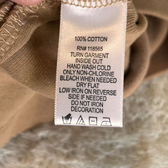 Quacker Factory Shirt Medium Tan Ruffle Edge Rhinestone Tunic Pullover 3/4 Slv - Picture 8 of 11